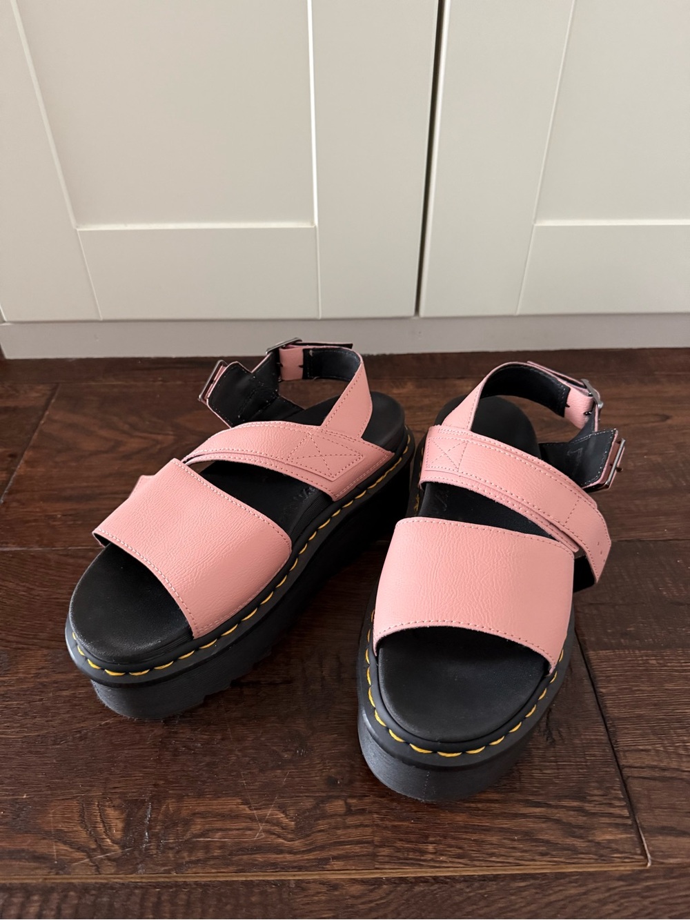 Dr. Martens Pink Leather Platform Sandals